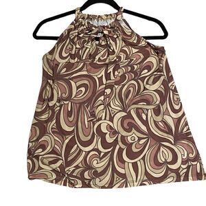 EUC Unique Sleeveless Summer Top in Brown and Green